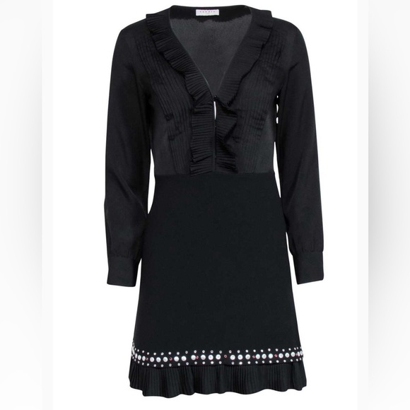 Sandro - Black Long Sleeve Embellished Dress w/ Ruffles - Picture 1 of 6